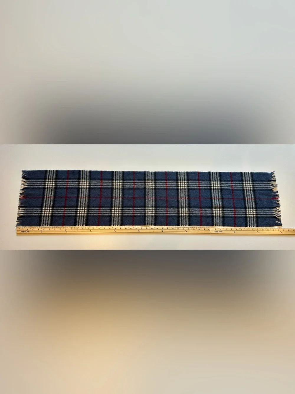 Vintage 100% Merino Wool Plaid Scarf West Germany Blue Red